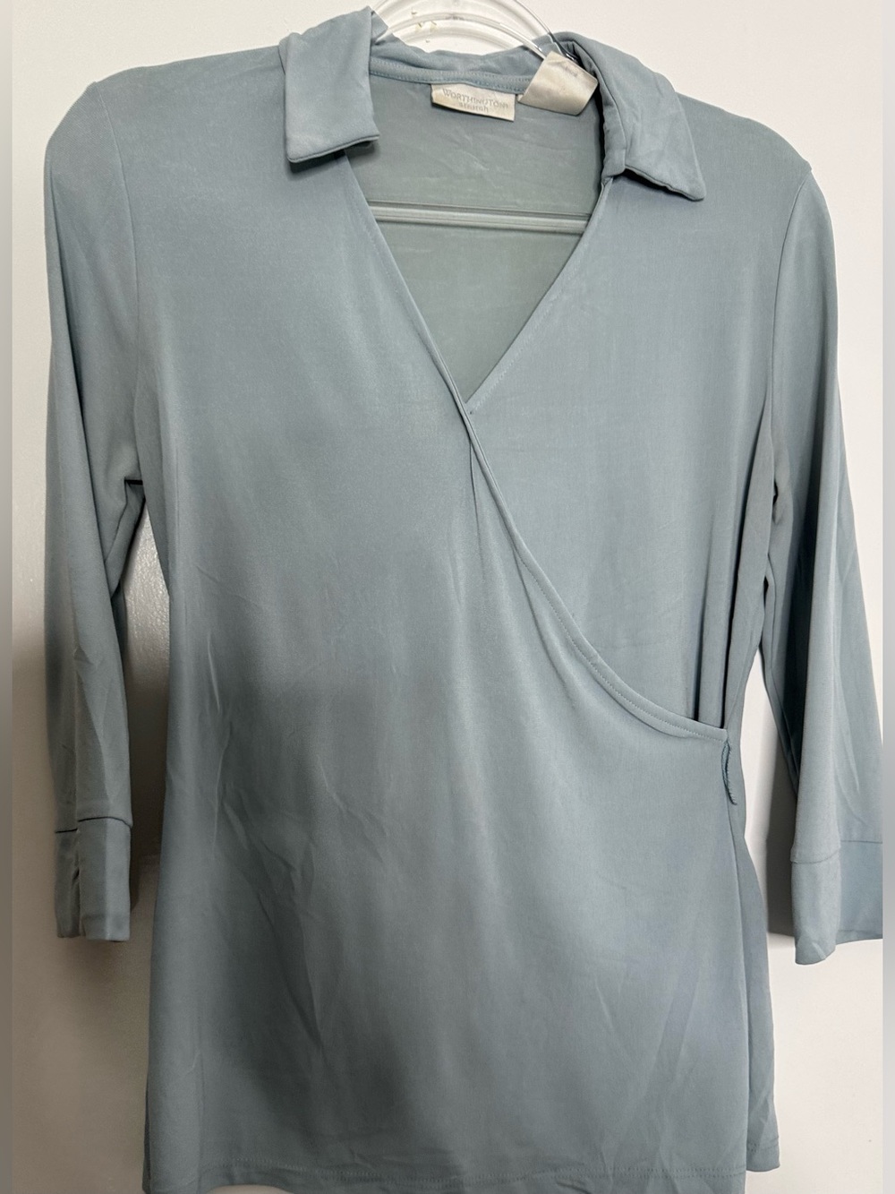 Worthington Pale Blue Wrap-Front Collared Blouse stretch size small